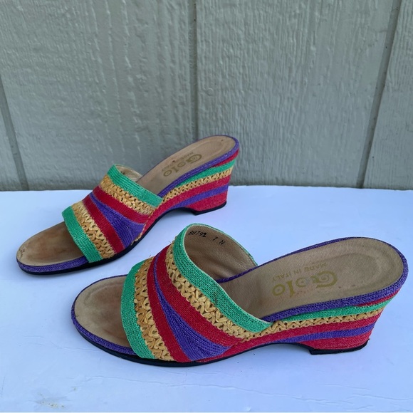 Golo Sandals Womens 7 Colorblock Wedge heels Slip on Made in Italy Summer Femini - Picture 1 of 16